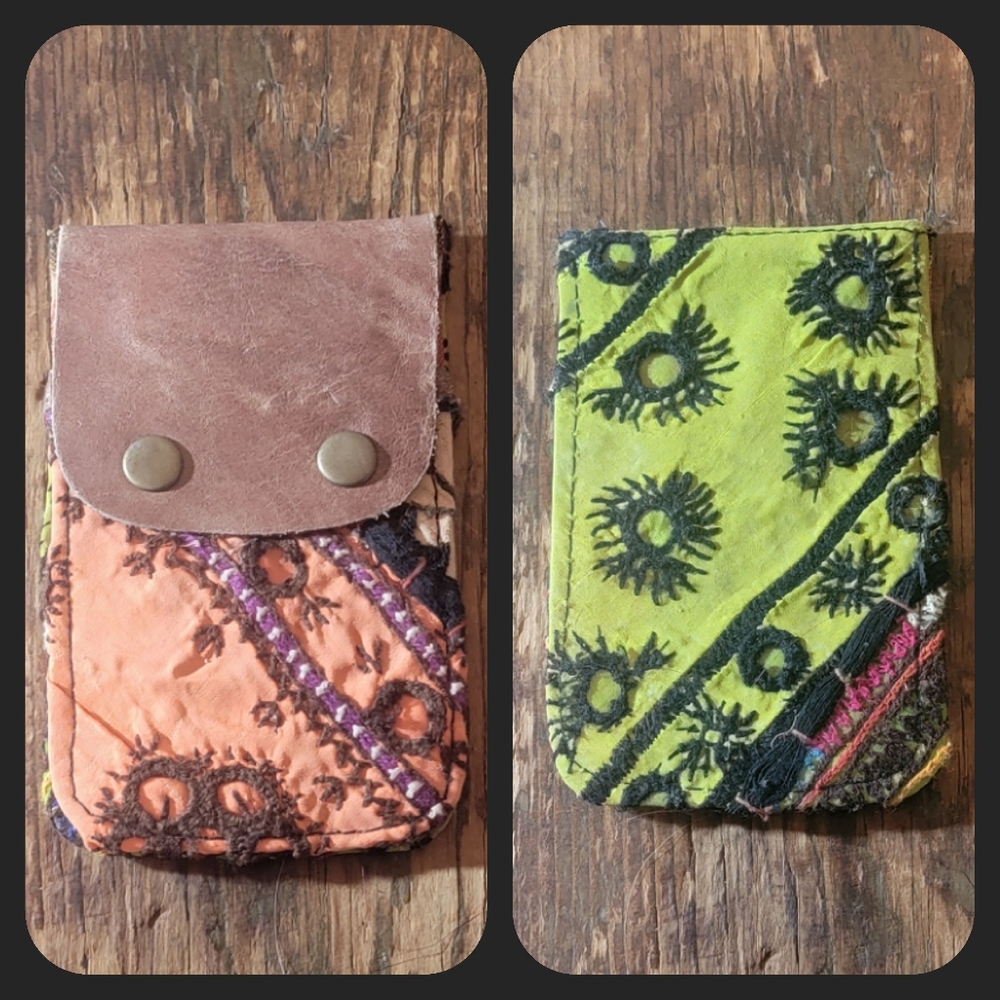 🍳🧠 Free People Boho Embroidered Repurposed vtg banjara hippie Wallet card case